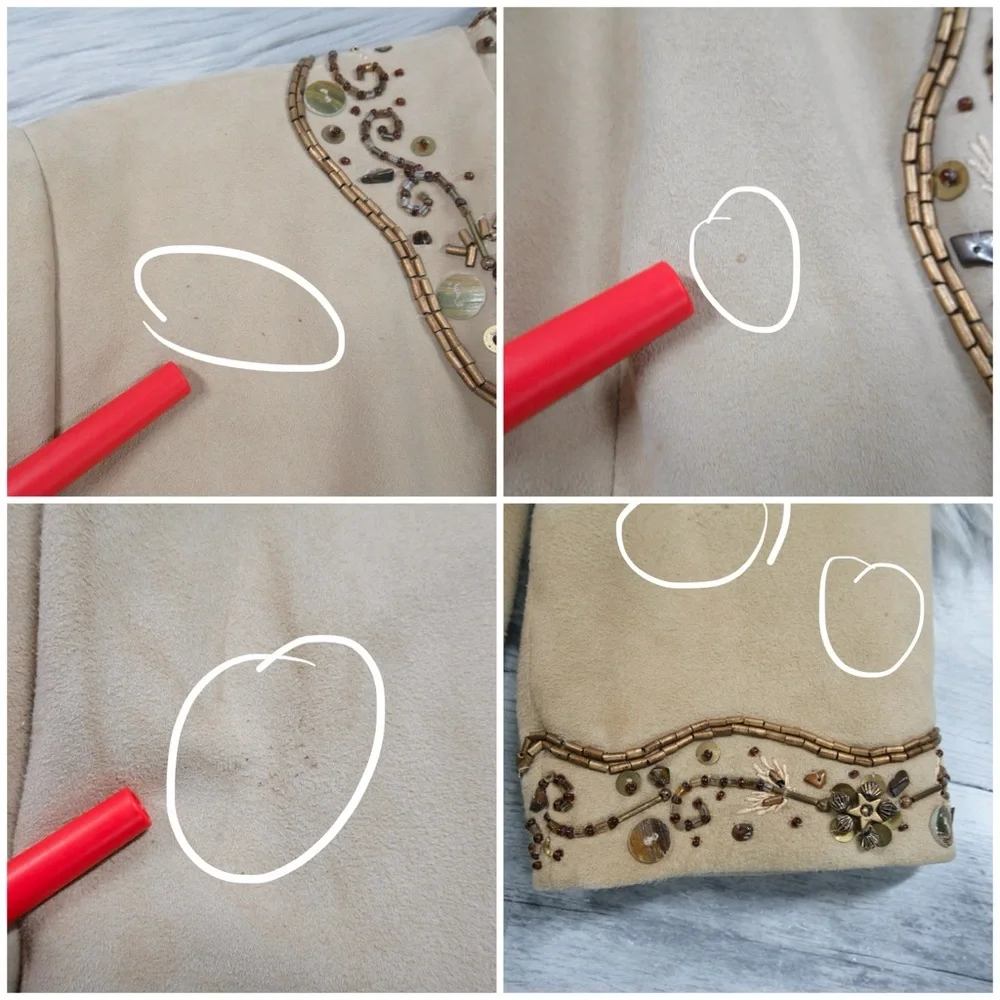 COLE HAAN Tan Suede Beaded Cropped Jacket 3/4 Sleeve Women’s Size Small